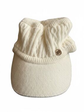 Cream Knit Loc Hair Visor Cap with Cable Detail